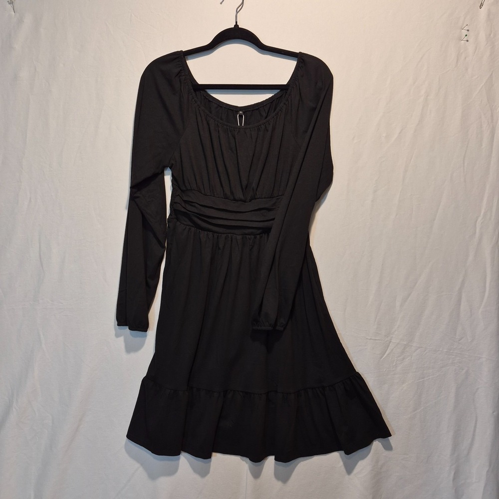 NWT Anrabess Dress Lantern Sleeves Ruffled Hem M Black Romantic Goth Cottagecore